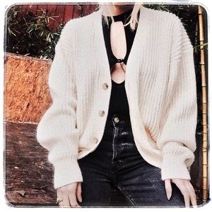 Vintage Chunky Cream waffle knit textured cardigan